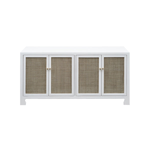 CANE CABINET W. BRASS HARDWARE IN WHITE LACQUER
