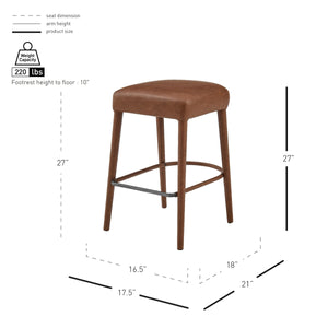 Rylee KD Faux Leather Backless Counter Stool, Vintage Cognac 