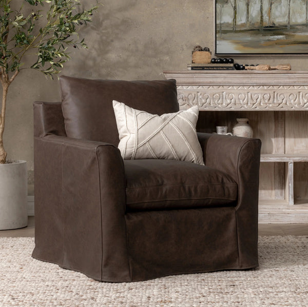 Cassiano Swivel Chair with Feather-Down Cushions - El Paso-Brown