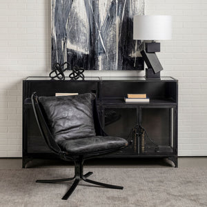 Colarado Black Leather Cushions w/ Black Metal Frame Sling-Style Accent Chair