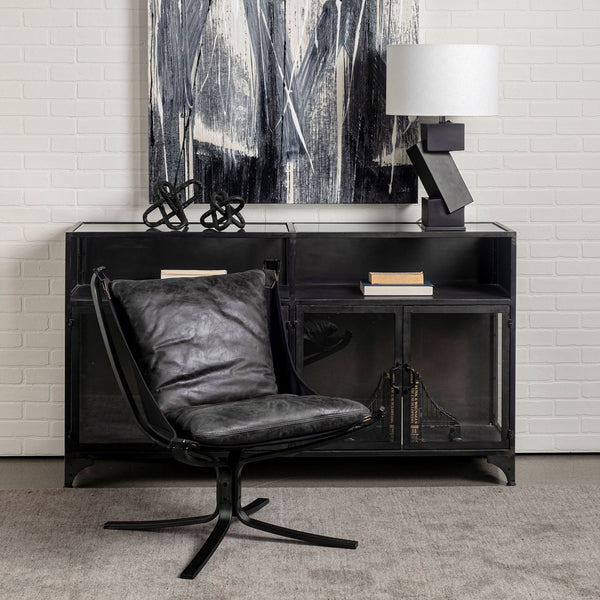 Colarado Black Leather Cushions w/ Black Metal Frame Sling-Style Accent Chair