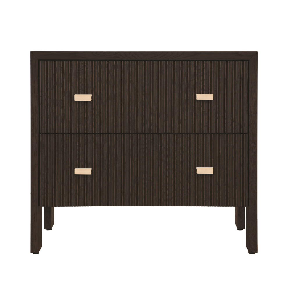 TWO DRAWER SIDE TABLE WITH FLUTED DETAIL IN DARK ESPRESSO OAK