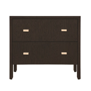 TWO DRAWER SIDE TABLE WITH FLUTED DETAIL IN DARK ESPRESSO OAK