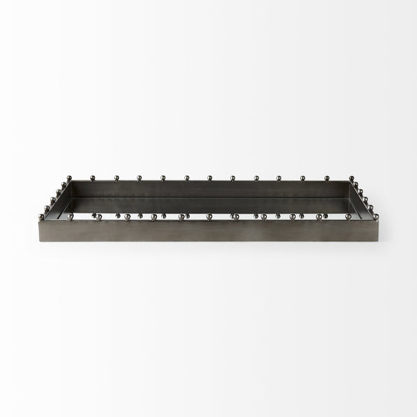 Elio 29.9L x 13.0W x 2.6H Gun Metal Gray Metal W/Studs and Mirrored Bottom Rectangle Tray
