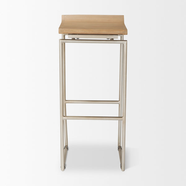 Givens 14.0L x 15.8W x 31.8H Brown Wood W/Silver Metal Frame Barstool