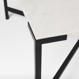 Lucas 30x30 White Marble Top Black Metal Base Coffee Table