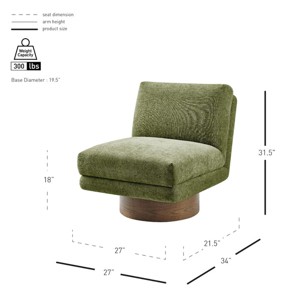Zenda Chenille Swivel Accent Chair w/ Wooden Base, Millburry Green