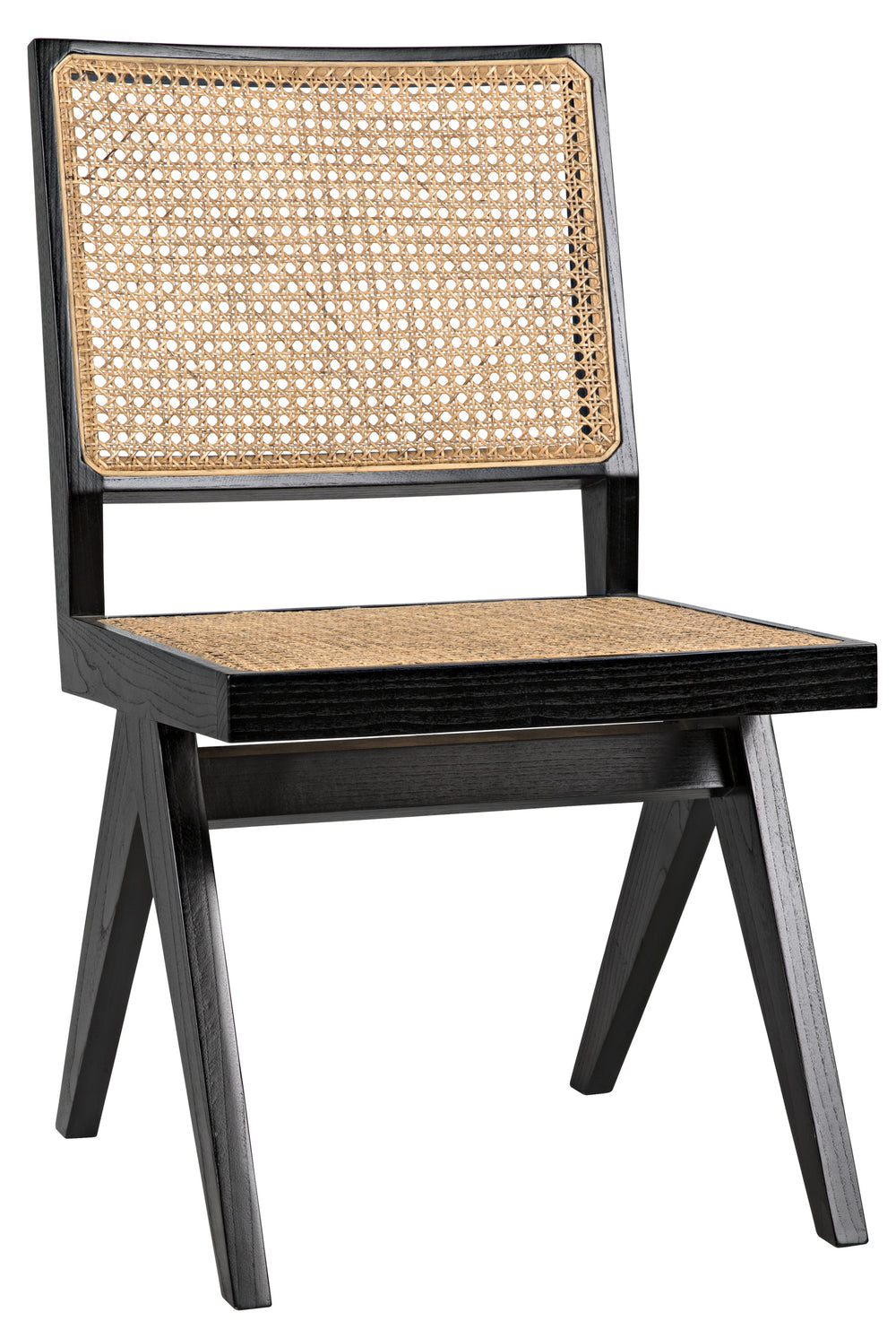 Joseph Teak Side Chair with Caning in Charcoal Black