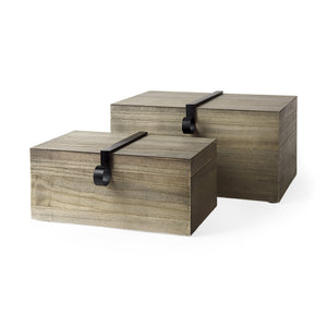 Josh 15.9L x 11.6W x 8.3H Set Of Two Light Brown Wood W/ Metal Detail Boxes
