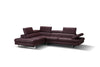 Eliza Italian Leather Sectional Maroon In Left Hand Facing