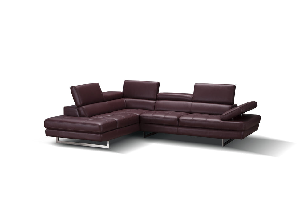 Eliza Italian Leather Sectional Maroon In Left Hand Facing