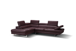 Eliza Italian Leather Sectional Maroon In Left Hand Facing