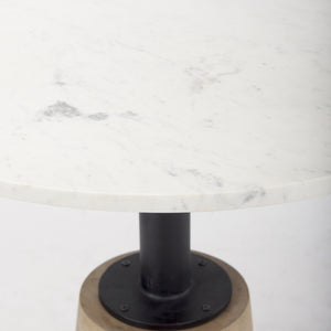 Maxwell 32" Round White Marble Tabletop w/ Blonde Wood & Black Metal Accent Pedestal Bistro Table