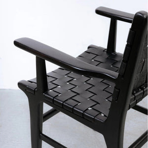 Cahyo Woven Leather Dining Arm Chair - Black