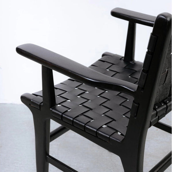 Cahyo Woven Leather Dining Arm Chair - Black