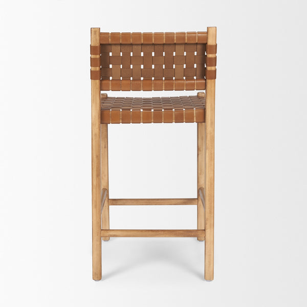Shane Brown Wood w/ Woven Brown Leather Counter Stool