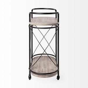 Marlon Black Metal Frame Two Tier Shelves w/Stemware holder Bar Cart