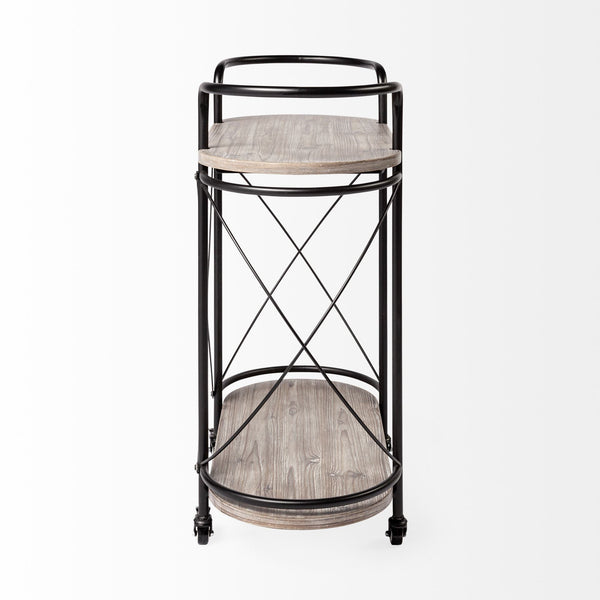 Marlon Black Metal Frame Two Tier Shelves w/Stemware holder Bar Cart