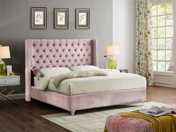 Isabel King Bed In Pink Velvet