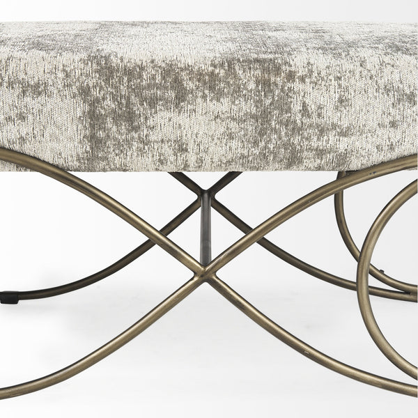 Ayla 55L x 17.6W x 18H Light and Dark Gray Fabric Seat W/ Antique Gold Metal Frame Bench