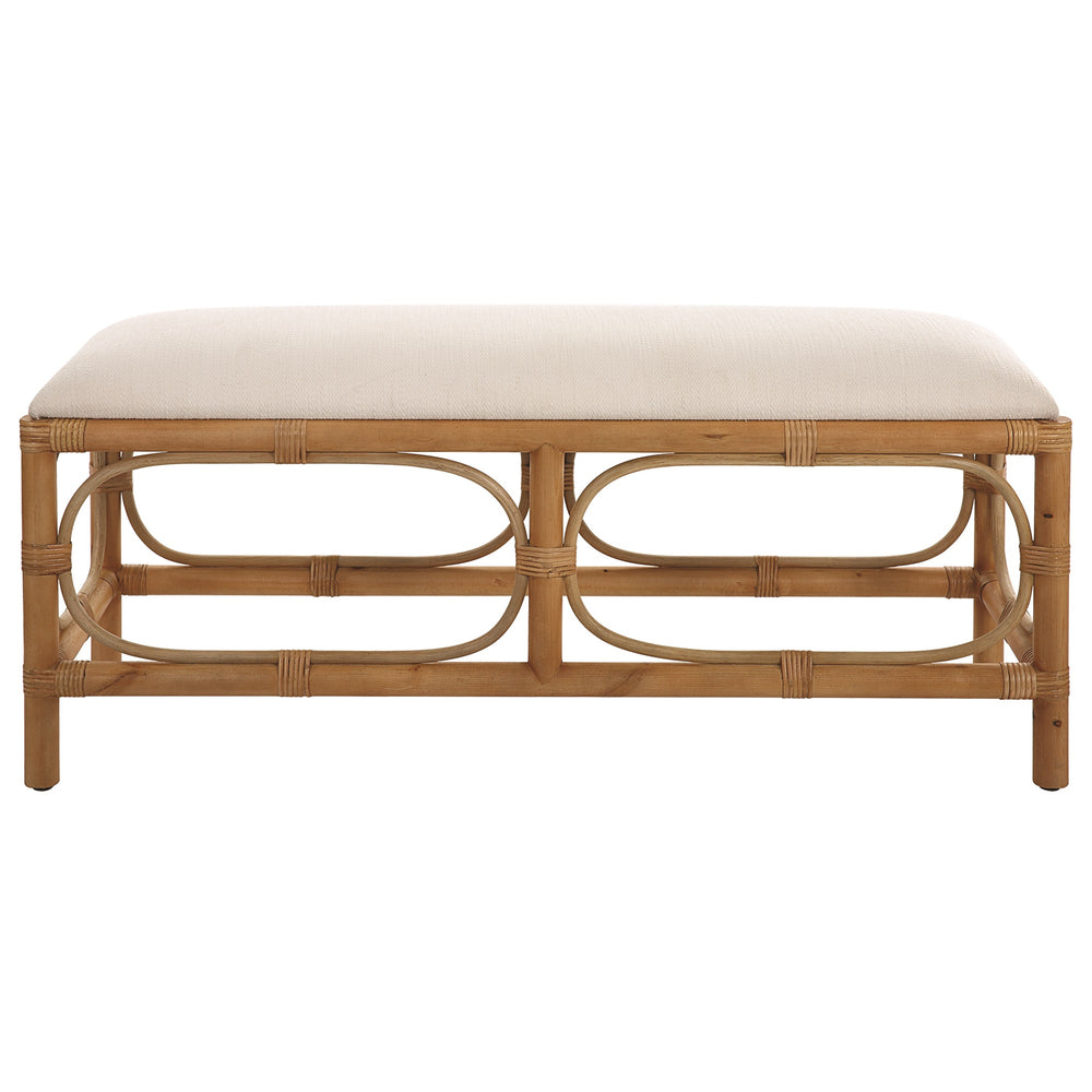 Laguna White Fabric Rattan Bench