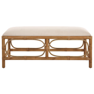 Laguna White Fabric Rattan Bench