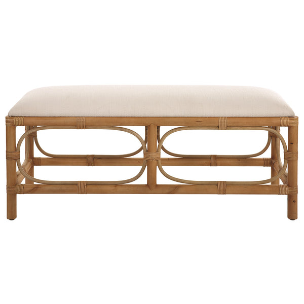 Laguna White Fabric Rattan Bench