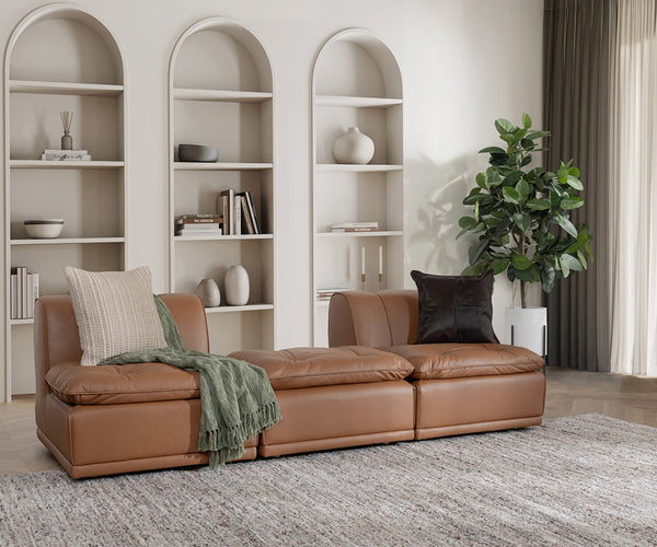 Haven Leather Armless Chair in Toffee Brown