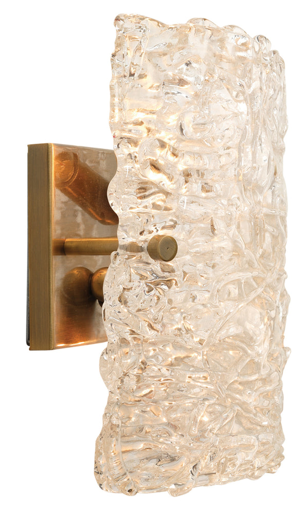 Swan Curved Glass Sconce, Large, Clear Textured Glass and Antique Brass Metal