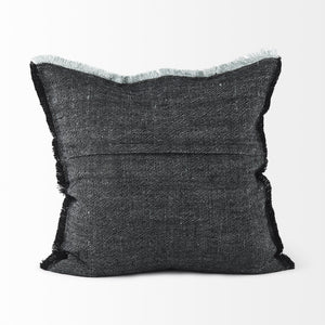 Malia 20L x 20W Black and Teal Fabric Fringed Pillow Cover