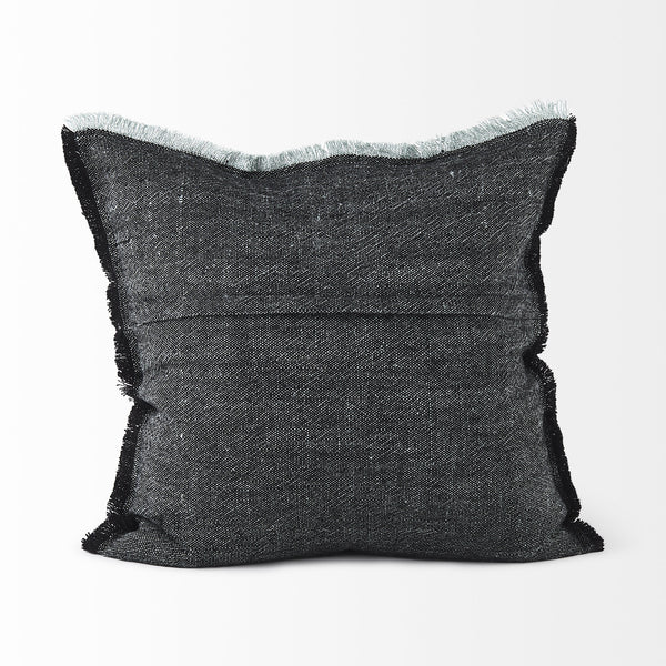 Malia 20L x 20W Black and Teal Fabric Fringed Pillow Cover