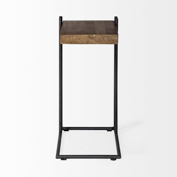 Maddox 16L x 13.5W x 27H Medium Brown Wood w/ Black Metal C-shaped End/Side Table