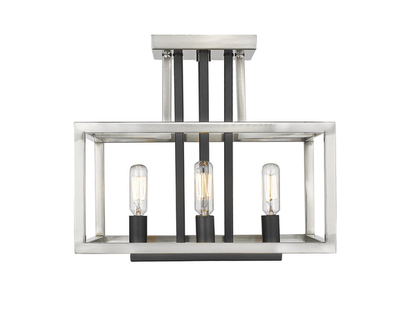 Quadra 4 Light Semi Flush Mount in Brushed Nickel + Black Finish