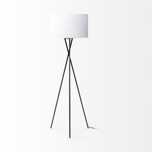 Ambrose 20.0L x 20.0W x 61.8H Black Metal W/White Fabric Shade Floor Lamp
