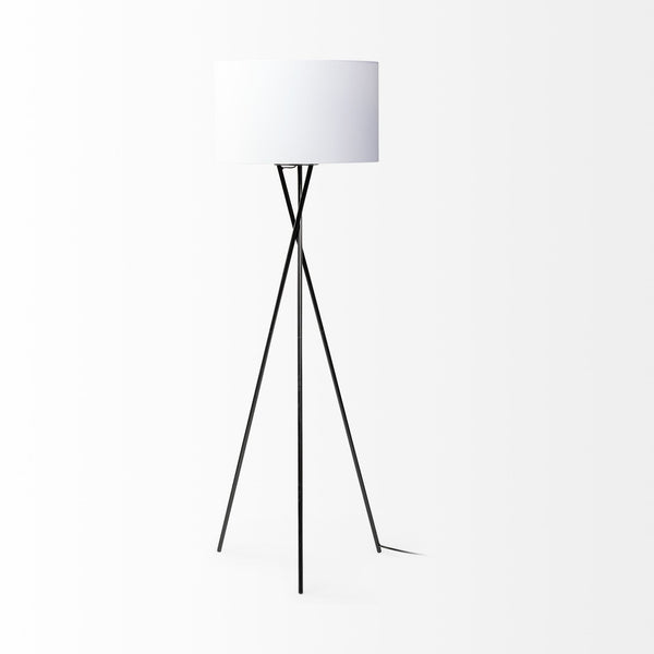 Ambrose 20.0L x 20.0W x 61.8H Black Metal W/White Fabric Shade Floor Lamp