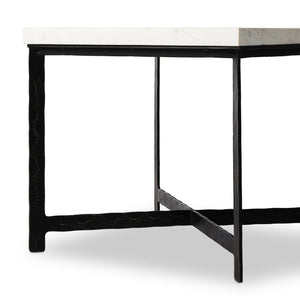 Hammered Iron End Table In White Marble