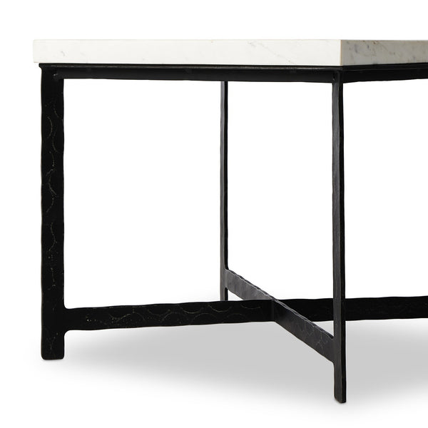 Hammered Iron End Table In White Marble