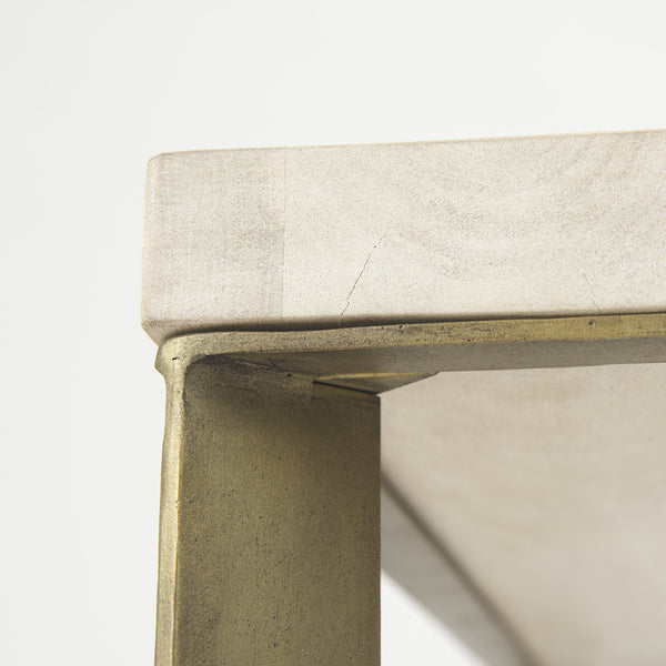 Faye 34L x 34W x 17H Beige Finished Wood W/Gold Metal Base Square Coffee Table