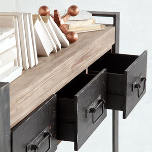 Carga 48L x 12W Black Metal Frame Brown Wooden Top Console Table W/Storage