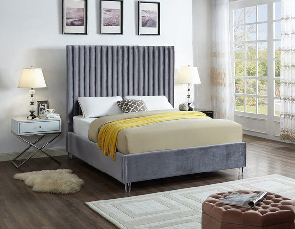 Fredrick King Bed In Grey Velvet