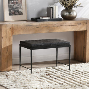 Malo Leather Bench with Hammered Iron Legs - Onyx Black