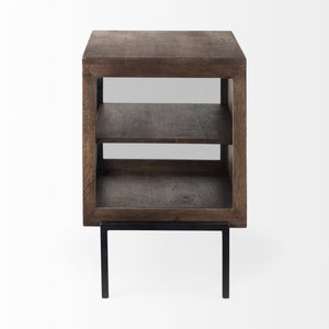 Arelius 20L x 18W x 26H  Medium Brown Wood W/ Black Metal Frame End/Side Table