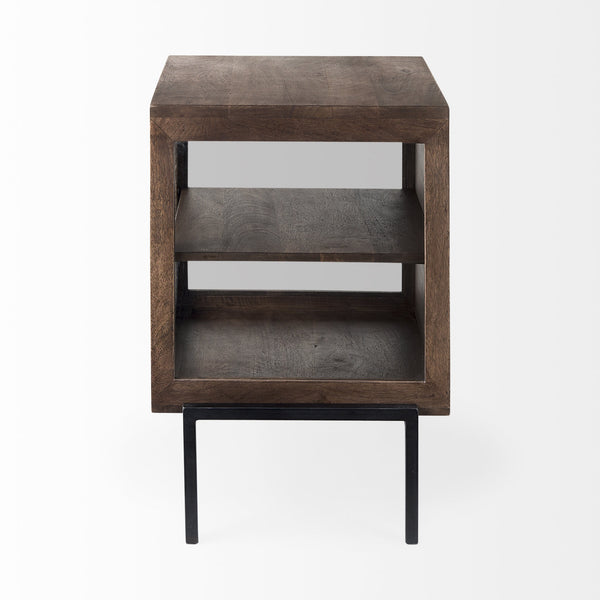 Arelius 20L x 18W x 26H  Medium Brown Wood W/ Black Metal Frame End/Side Table