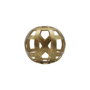 SMALL ROUND METAL BALL WITH GEO CUTOUTS IN TEXTURED BRASS