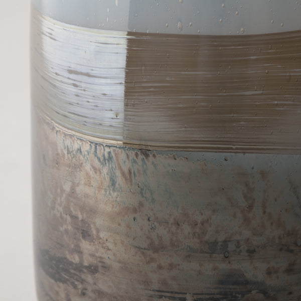 Nasser II Large Blue/Gold/Chrome Urn Style Glass Vase