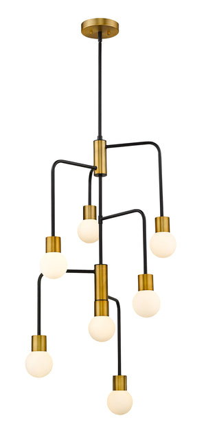 Neutra 7 Light Chandelier in Matte Black + Foundry Brass Finish