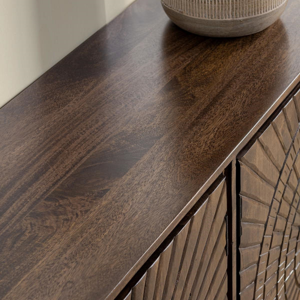 Vivienne Mango Wood 4-Door Cabinet in Bark Brown