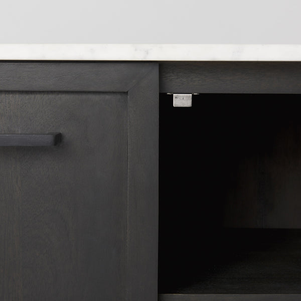Divina Black-Brown Wood w/ White Marble Top and Black Metal Base Sideboard