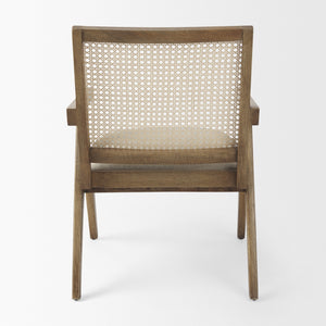 Donna Light Brown Wood Cane-Back w/ Beige Upholstered Seat Accent Chair