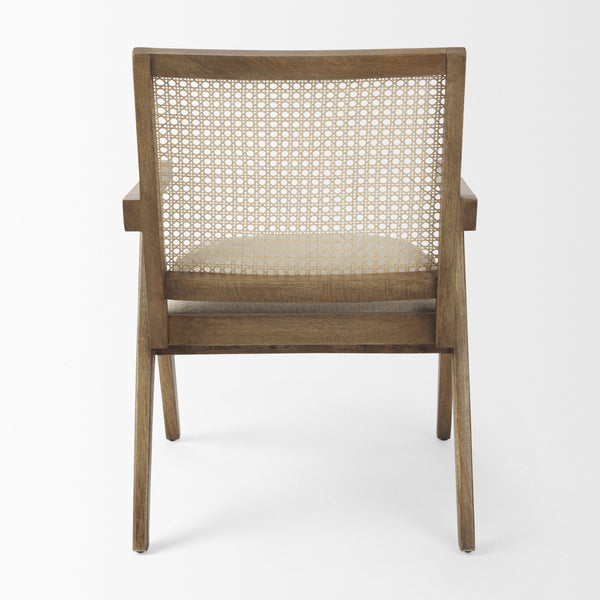 Donna Light Brown Wood Cane-Back w/ Beige Upholstered Seat Accent Chair